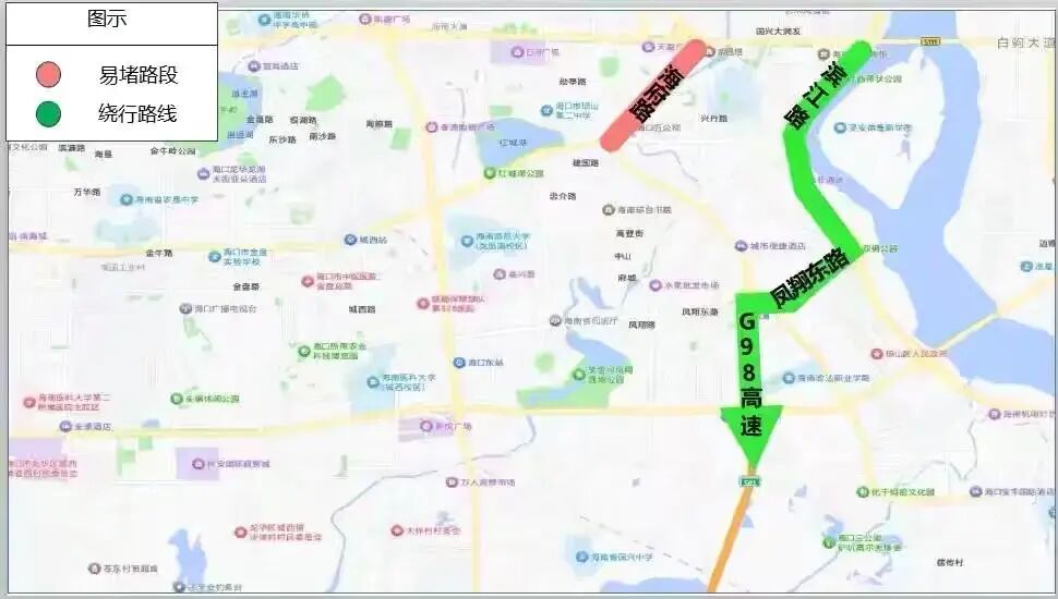 海口元旦假期交通出行提示_出行提示_元旦假期?？趽矶侣范?/></p>
<p>躲避海秀快速路的擁堵狀況，預(yù)計在12月31日下班之時，出城車流與之疊加，金墾匝道段以及永萬匝道段雙向擁堵情形嚴重。提議改道走濱海大道，或者選擇經(jīng)由海秀路、海盛路再到長天路進行分流 。</p>
<p><img src=